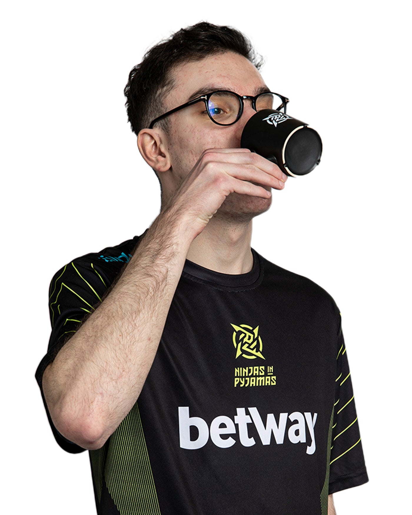 Lagom Mug - Black from Ninjas in Pyjamas Shop. A black mug from the Lagom Merch Collection, featuring the Ninjas in Pyjamas logo in sleek white print. This high-quality mug is perfect for enjoying your favorite beverages while expressing your passion forNIP and esports.