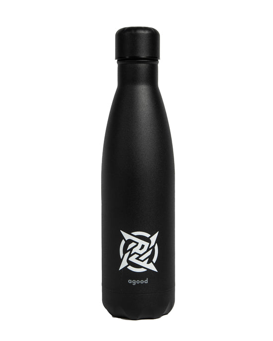 Lagom Water Bottle - Black from Ninjas in Pyjamas Shop. A black water bottle from the Lagom Merch Collection, featuring the Ninjas in Pyjamas logo in white. This durable and stylish water bottle is perfect for staying hydrated on the go while showcasing your support for NIP.
