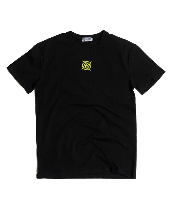 Lagom Collection - Black T-shirt from Ninjas in Pyjamas Shop. An image displaying a black t-shirt from the Lagom Collection, featuring the Ninjas in Pyjamas logo subtly printed on the chest. This versatile and trendy t-shirt is a wardrobe essential, allowing you to express your passion for esports and NIP in a sleek and comfortable manner.
