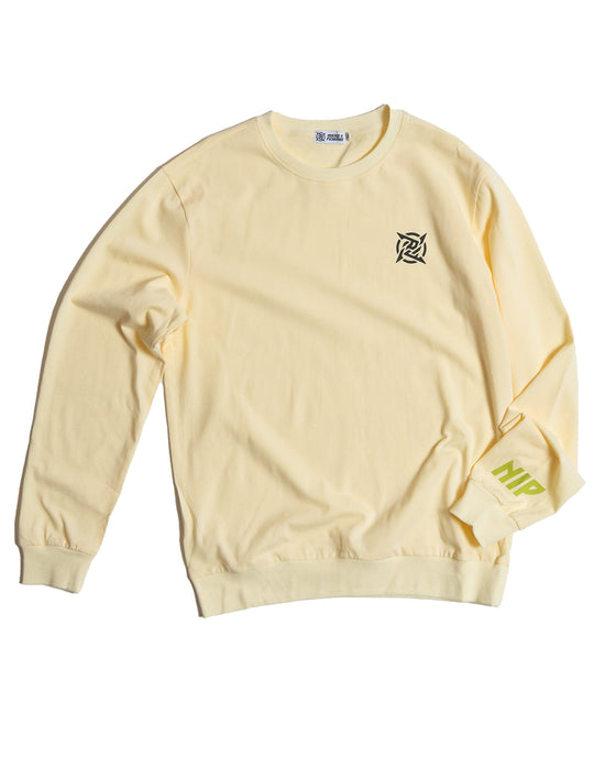 Lagom Collection - Cream Pullover from Ninjas in Pyjamas Shop. A cream-colored pullover from the Lagom Merch Collection, showcasing the Ninjas in Pyjamas logo in a subtle design on the front. This cozy and stylish pullover is perfect for all seasons, offering a comfortable and fashionable way to support NIP and esports.