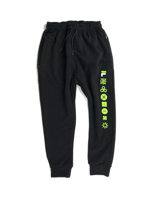 Shinobi Shozoku - NIPxFILA Sweatpants, a merch collaboration between Ninjas in Pyjamas and FILA. These comfortable and stylish sweatpants feature a combination of both brand logos, making them the perfect choice for NIP fans looking to express their passion for the team and fashion in a trendy and distinctive way.