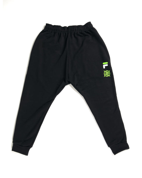 Shinobi Shozoku - NIPxFILA Sweatpants, a merch collaboration between Ninjas in Pyjamas and FILA. These comfortable and stylish sweatpants feature a combination of both brand logos, making them the perfect choice for NIP fans looking to express their passion for the team and fashion in a trendy and distinctive way.