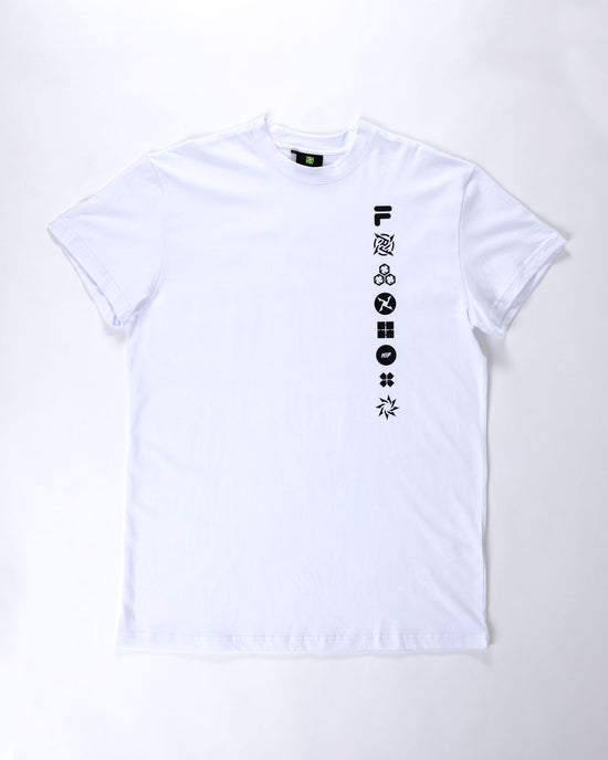 A white t-shirt from the NIPxFILA merch collaboration, with both the Ninjas in Pyjamas and FILA as well as other logos subtly combined in the design. This trendy and comfortable t-shirt is perfect for expressing your passion for NIP and FILA in a unique and stylish manner.