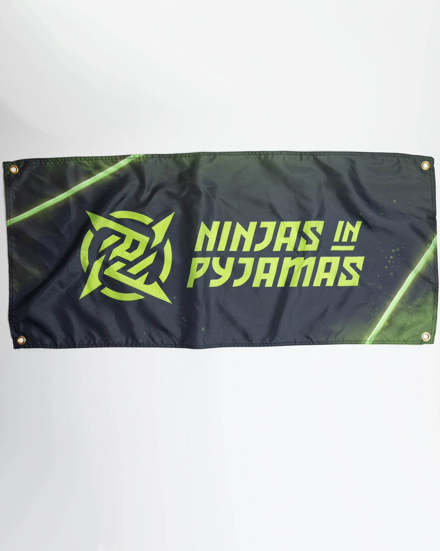  A high-quality flag featuring the iconic Ninjas in Pyjamas logo in bold colors on a black background. This premium flag is made of durable material and is perfect for proudly displaying your support for NIP.