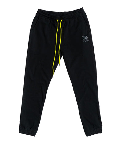 Lagom Collection - Black Sweatpants from Ninjas in Pyjamas Shop. A pair of black sweatpants from the Lagom Merch Collection, featuring the discreet Ninjas in Pyjamas logo on the hip. These premium sweatpants offer a perfect blend of comfort and style, making them an ideal choice for casual wear or lounging, while showcasing your support for NIP and esports.
